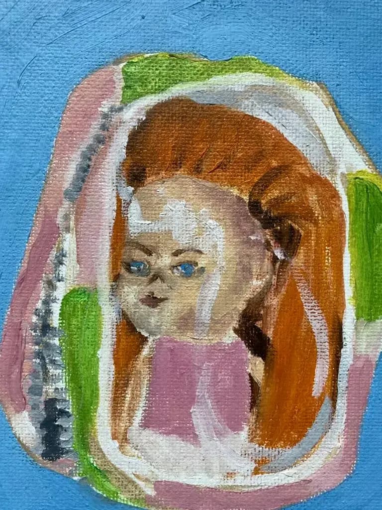 Little Kiddles in her bag - Oil on canvas board - 17.8 x 12.7 cm - £250