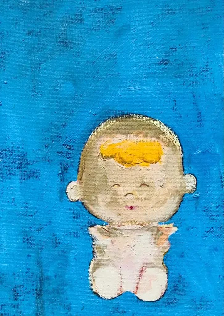 Cupie Doll on Blue - Oil on canvas board - 21 x 14.8 cm / A5 - £250