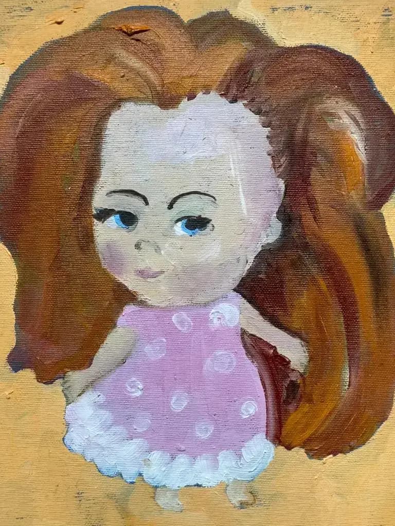 Little Kiddles in pink - Oil on canvas board - 30 x 24 cm - £400