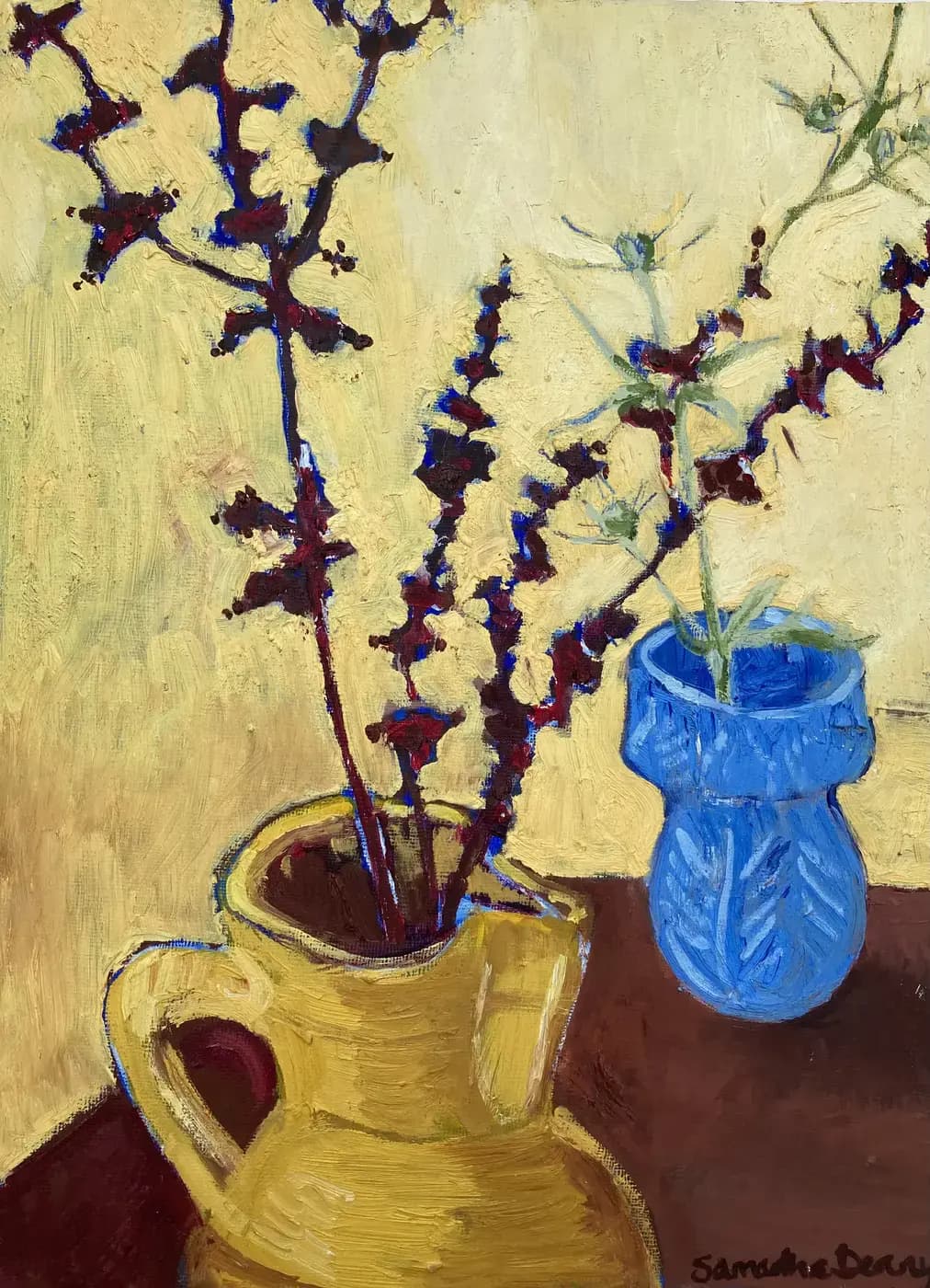 Yellow jug, blue vase - Oil on Board - private collection