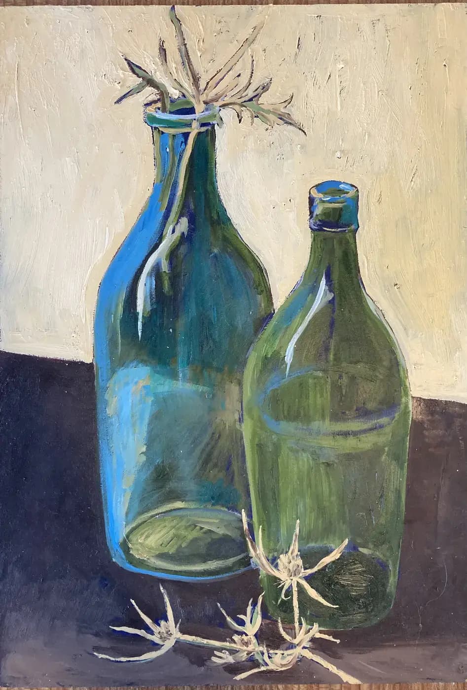 Glass Bottles - Oil on Hard Board - 34.6 x 49.5 cm - £500