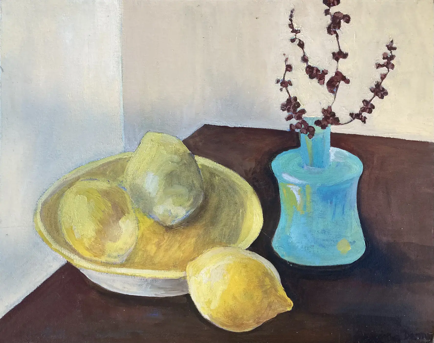 3 lemons in a yellow bowl